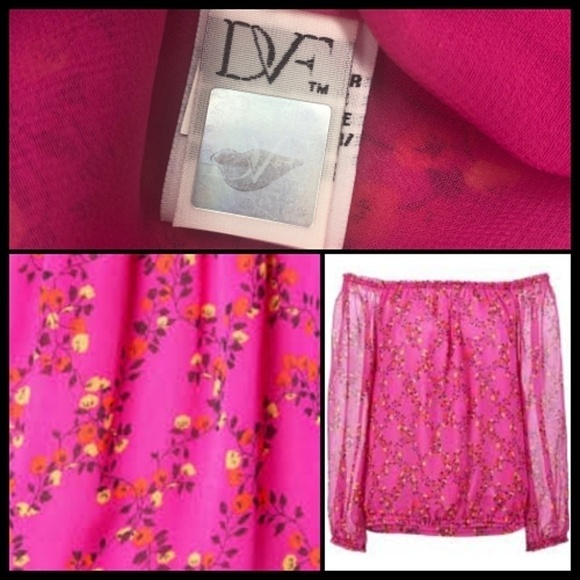 Diane von Furstenberg Off-the-shoulder Silk Pink Floral Top Small - Picture 5 of 7